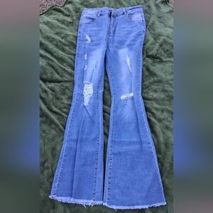 Chic Distressed Denim Flare Jeans